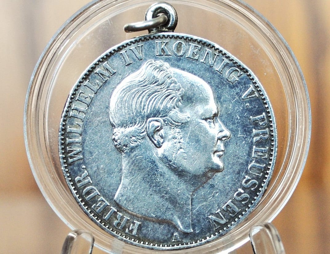 Super Cool 1855A Prussian Silver 1 Thaler - Modified For Pendent - AU Condition -