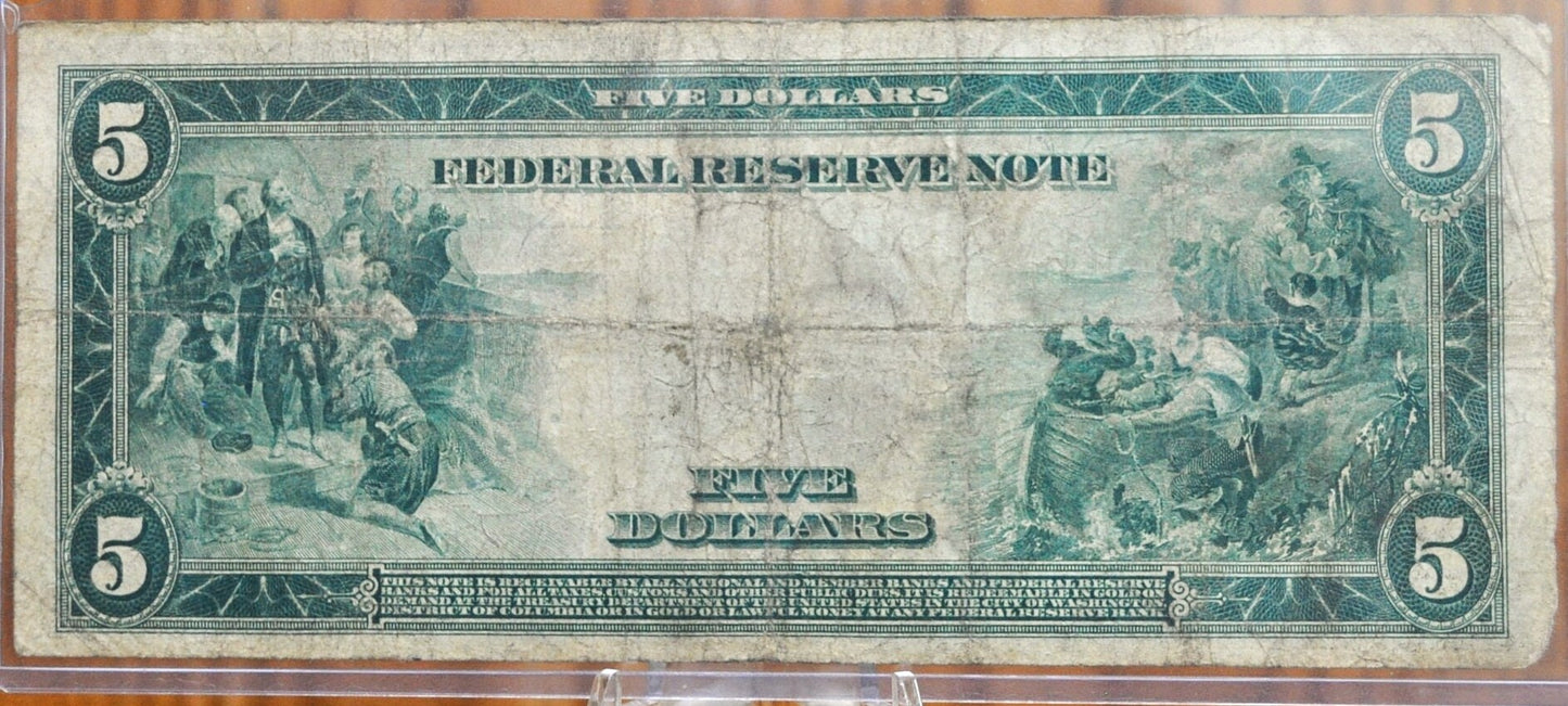 1914 5 Dollar Federal Reserve Note Large Size Fr877 - VG+ - San Francisco 1914 Five Dollar Bill Large Note 1914 5 Dollar 1914 SF Fr#877