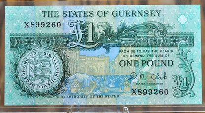 1991 States of Guernsey 1 Pound Note- British Dependent Channel Island - D. M. Clark Signature - 1991 Guernsey Island One Pound Note - P#52c