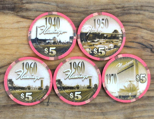 Vintage Flamingo Casino Collectible 5 Dollar Chip - Choose By Decade! - Las Vegas Collectible - Vintage Casinos -