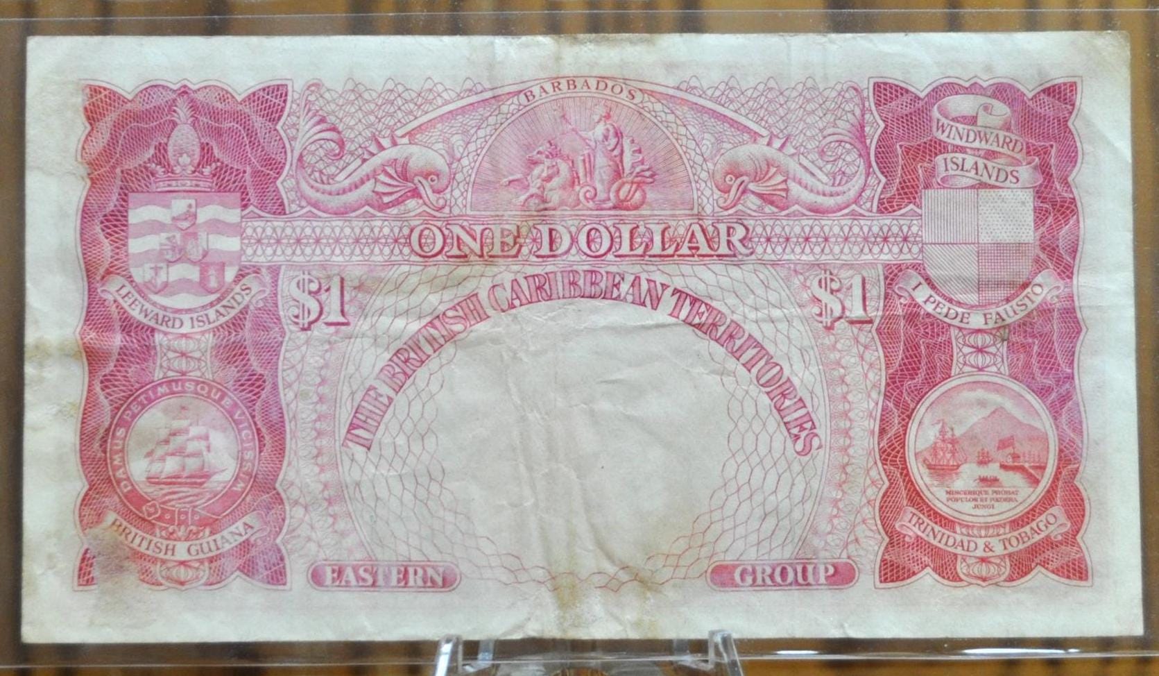 1956 British Caribbean Territories 1 Dollar Note - Red Issue, 3.1.1956 - 1956 East Caribbean British Territories One Dollar Note - P#7b