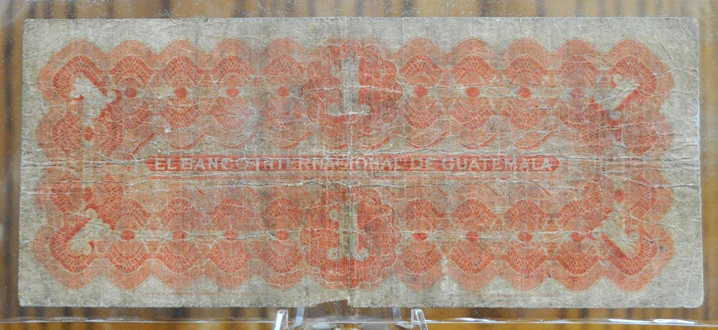 1889 International Bank of Guatemala 1 Peso Note - Very Circulated Note - Partially Printed Date - 1899 Guatemala One Peso Banknote- P#S151c