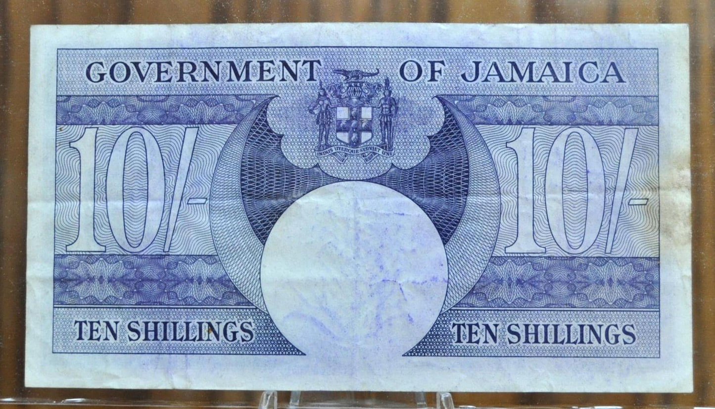 1960 Government of Jamaica 10 Shillings Banknote - 4th July 1960 Issue - King George VI - 1960 British Jamaica Ten Shilling Note - P#46