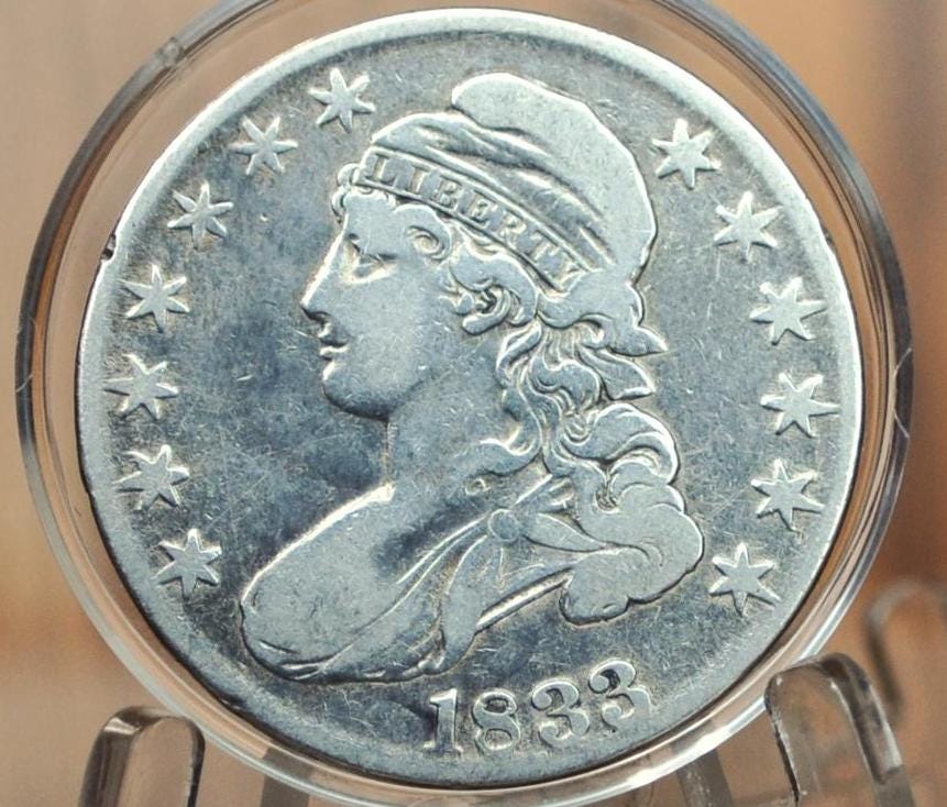 1833 Capped Bust Half Dollar - Fine+, Cleaned - 1833 Half Dollar US Half Dollar 1833 Silver Half Dollar