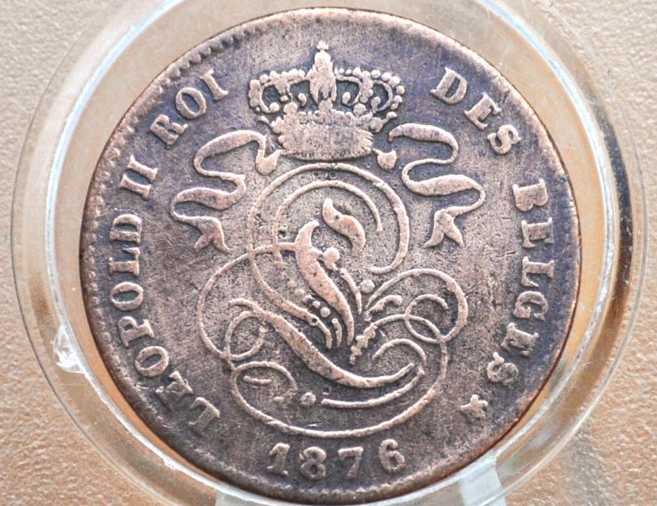 1876 Belgian 5 Centimes - Great Details - Leopold II - 1876 Belgium 2 Cents, Incredible Coin for a collection