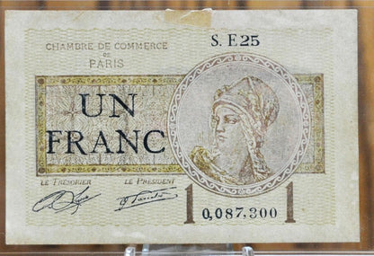 1920 France Paris Chamber of Commerce 1 Franc Note - Emergency Issued Note - 1920 Paris Chamber of Commerce Un Franc Emergency Currency