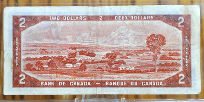 1954 Bank of Canada 2 Dollar Banknote - Devil's Hair Note - Beattie / Coyne Signatures - 1954 Canadian Two Dollar Devil Face Note - P#67b