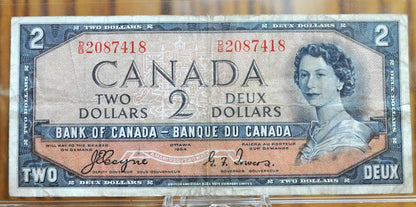 1954 Bank of Canada 2 Dollar Banknote - Devil's Hair Note - Coyne / Towers Signatures - 1954 Canadian Two Dollar Devil Face Note - P#67a