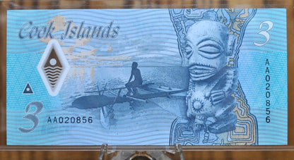 2021 Cook Islands Redesign 3 Dollar Note- Legend of Ina Issue - Celebratory Redesign Note - 2021 Three Dollar Cook Islands Shark Note