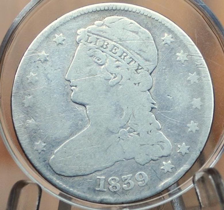 1839 Capped Bust Half Dollar - VG (Cleaned); Great Detail - 1839 Half Dollar US Half Dollar 1839 Early American Coin