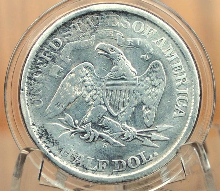 1866-S Seated Liberty Half Dollar - Very Fine Details, Cleaned, Great Detail - 1866S Liberty Seated Silver Half Dollar 1866 S - Authentic