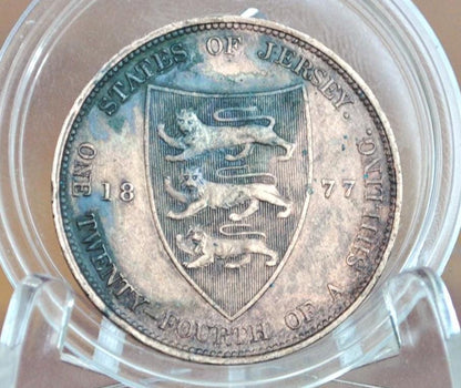 1877 States of Jersey 1⁄24 Shilling - Uncirculated Details - UK One Twenty-Fourth Shilling 1877 - Queen Victoria Jersey Coin 1877, Rare