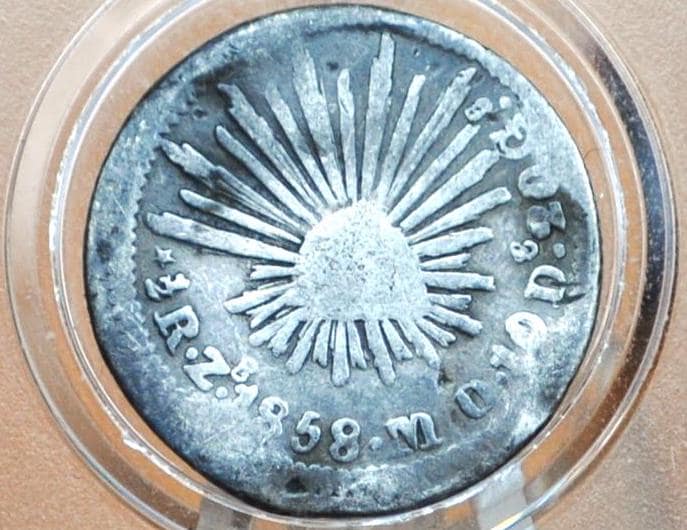 1858 Mexico Silver Half Real - Great Details - Mexican Republic 1/2 Real Silver -