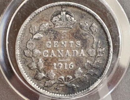 1916 Canadian Silver 5 Cent Coin - Great Condition - King George - Canada 5 Cent Sterling Silver 1916 Canada