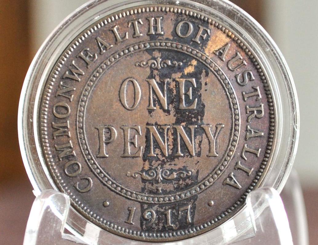 1917 Australian One Penny - XF - King George - Australian One Cent 1933 1 Penny