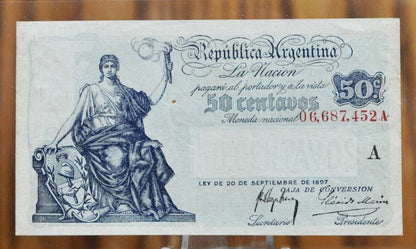 1922 Republica Argentina 50 Centavos Note - Almost Uncirculated - Series A - 1922 Argentina Fifty Centavos Fractional Bank Note - P#242