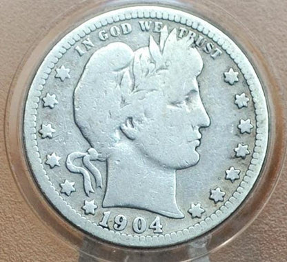 1904 Barber Silver Quarter - VG+, Great Coin - Philadelphia Mint - 1904P Barber Quarter - 1904-P Quarter