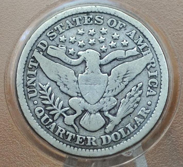 1899 Barber Silver Quarter - F (Fine) Grade / Condition - Philadelphia Mint - 1899P Barber - Quarter 1899 P