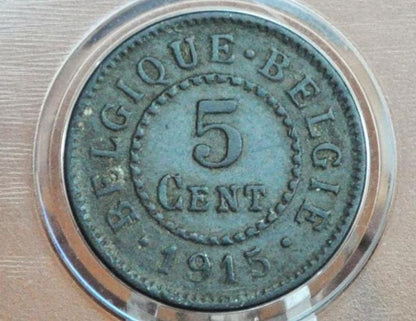 1915 Belgian 5 Centimes - XF Condition - Leopold II - 1915 Belgium 2 Cents, Incredible Coin for a collection - WWI Coins -