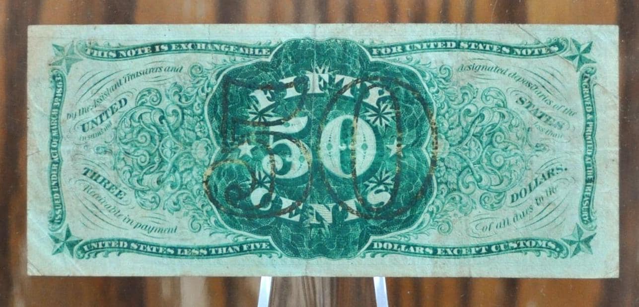 1863 US Fractional Currency 50 Cent Note - Third Issue - No Design "1" or "a" on obverse - 1863 Fifty Cent Fractional Bank Note - Fr#1339