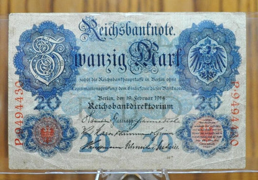 1907 20 Mark German Paper Note - Reichsbanknote - Great Condition - Twenty Marks 1907 Germany
