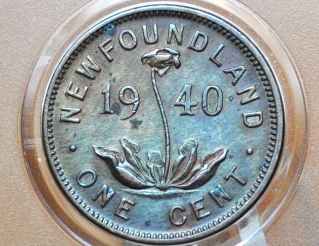 1940 Newfoundland 1 Cent - AU Condition - Rarer Coin, Low Mintage, only 300k Minted - Newfoundland Small Cent Coins -