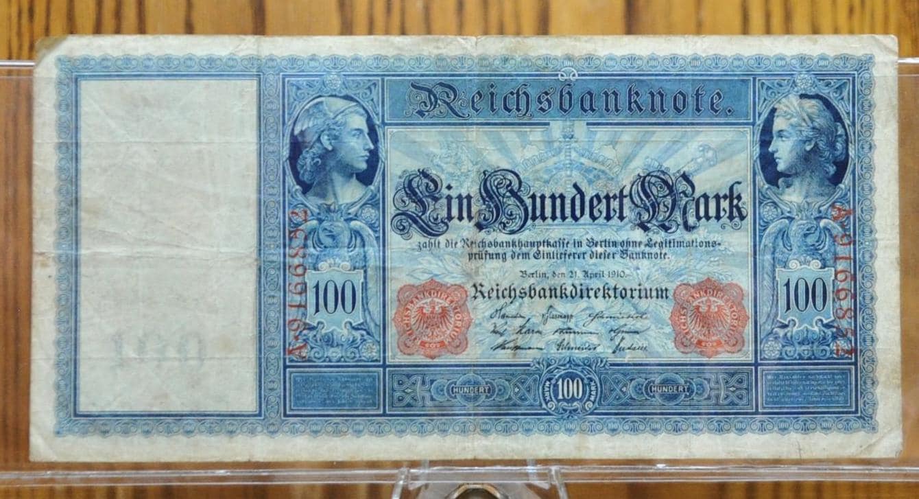 1910 100 Mark German Paper Note - Reichsbanknote - Great Condition, Red Seal - Germania Design Issue - 1910 One Hundred Mark Note - P#42