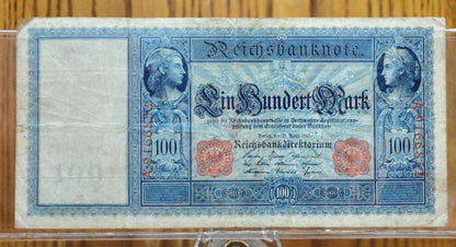 1910 100 Mark German Paper Note - Reichsbanknote - Great Condition, Red Seal - Germania Design Issue - 1910 One Hundred Mark Note - P#42