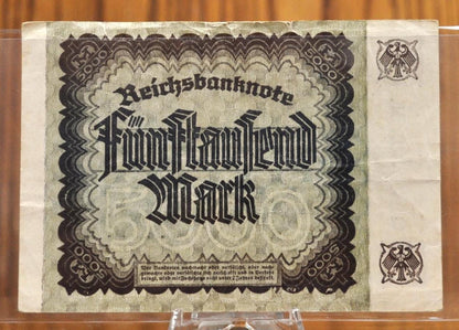 1922 5000 Mark German Paper Note - Reichsbanknote - Choice of Lattice or Star Watermark - 1922 Five Thousand Mark Germany Note - P#81a/81b