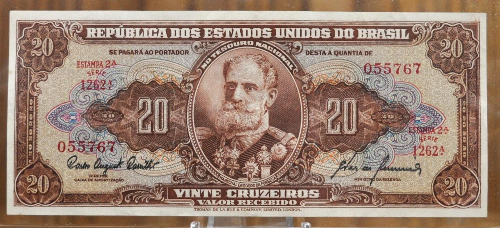 1955 Brazil Valor Recibido 20 Cruzeiros Bank Note - Marechal Deodoro Da Fonseca - Series 1262 - 1955 Brazilian Twenty Cruzeiros Note- P#160d