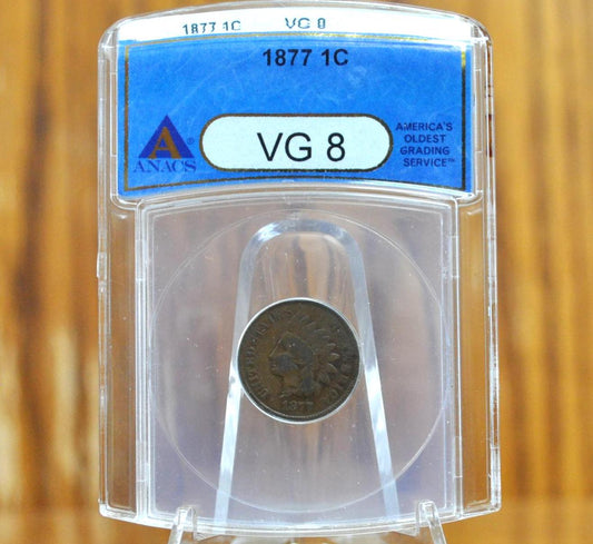 1877 Indian Head Penny - VG, ANACS - Very Rare, The Key Date, Perfect for Collection, Indian Head Cent 1877 US 1 Penny - F12 Grade/Condition