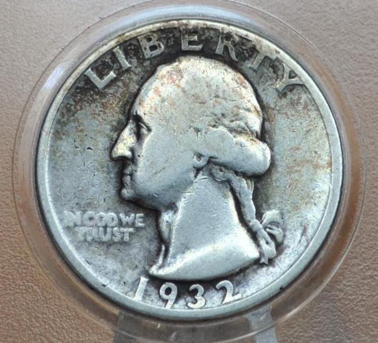 1932-D Washington Silver Quarter - F (Fine) plus / F-15 - Denver Mint - Key Date Washington 1932D - 1932 D Washington Quarter