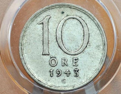 1943 Swedish 10 Ore Coin - - 1943 Sweden Ten Ore, Great for Birthdays, Jewelry, Collections