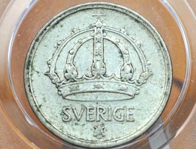 1943 Swedish 10 Ore Coin - - 1943 Sweden Ten Ore, Great for Birthdays, Jewelry, Collections