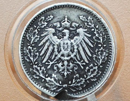 1907 Silver German 1/2 Mark Deutsches Reich - Great condition - Second Reich of Germany 1907 - Half Mark 1907 - Ding over mint mark