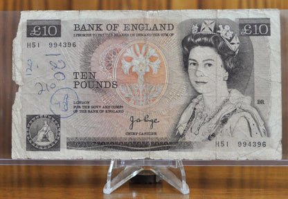 1975-80 Bank of England 10 Pound Note - J. B. Page Signature - Florence Nightingale Issue- Without "L" - 1975 English Ten Pound Note- P#379a