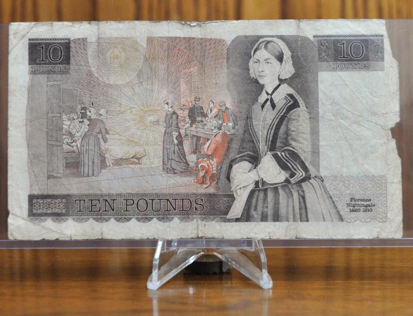 1975-80 Bank of England 10 Pound Note - J. B. Page Signature - Florence Nightingale Issue- Without "L" - 1975 English Ten Pound Note- P#379a