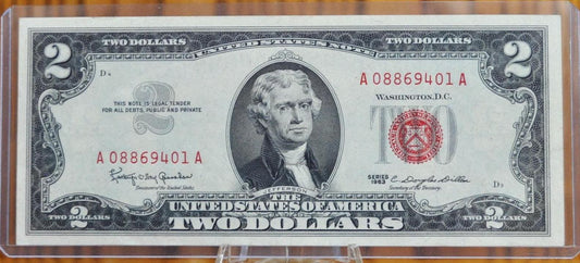 1963 Red Seal 2 Dollar Legal Tender - VG-CU (Very Good to Choice Unc.) Choose by Grade - 1963 2 Dollar Bill 1963 Red Seal Two Dollar Bill