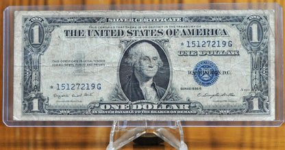 1935 G Silver Certificate Blue Seal 1 Dollar STAR Note- Very Good/Fine Grade - No Motto - G Series Silver Cert 1935 Star Note - Fr#1616*