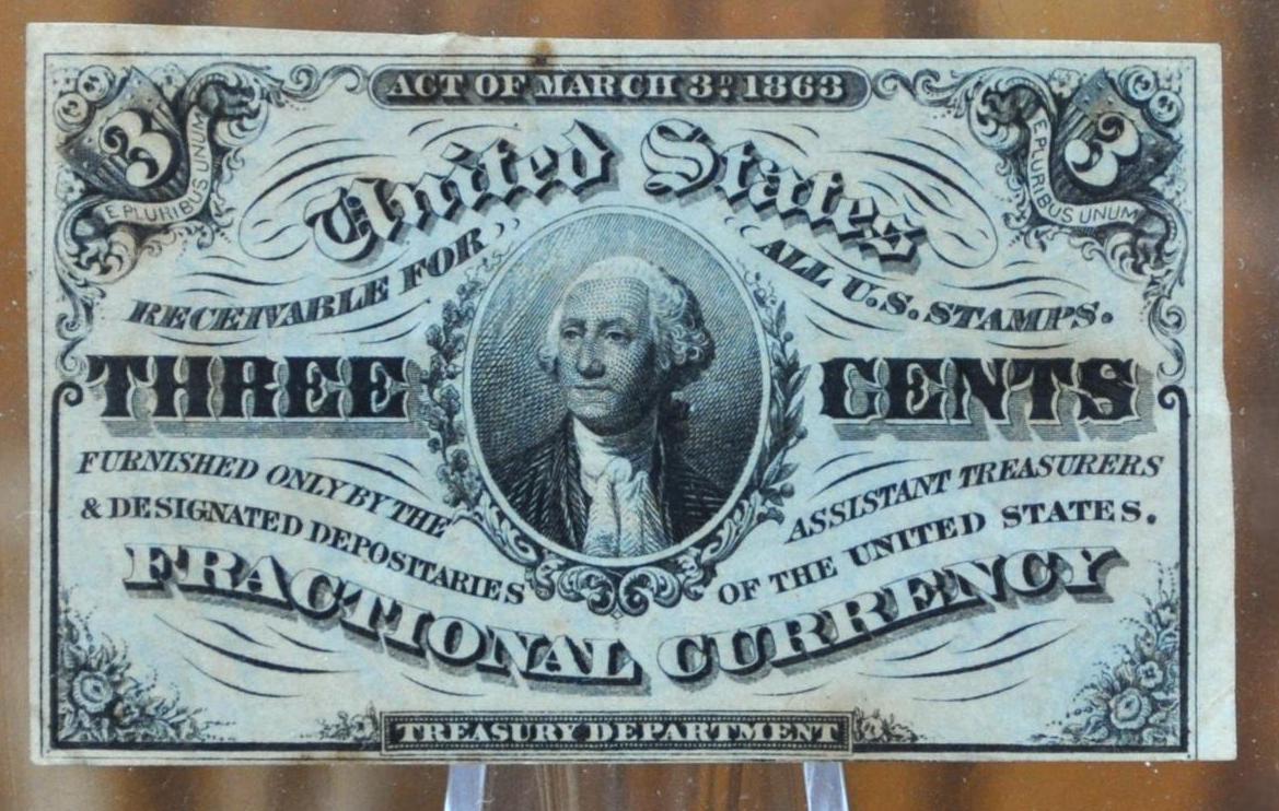1863 3 Cent Fractional Currency - Choose by Grade / Condition - 3rd Issue Fractional Note Three Cent - Washington Fr1257 / Fr#1227
