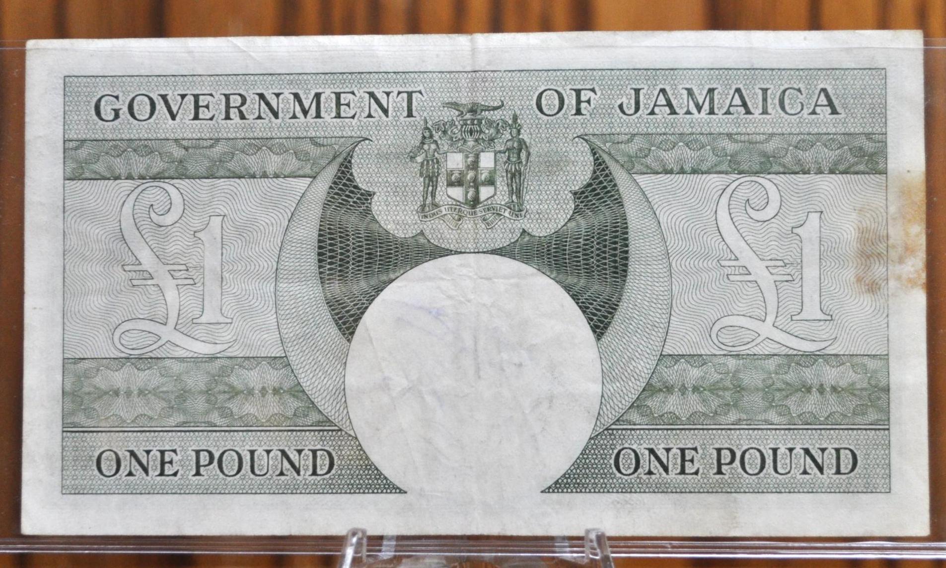 1960 Government of Jamaica 1 Pound Banknote - Rarer 19th May 1960 Issue - King George VI - 1960 British Jamaica One Pound Note - P#47