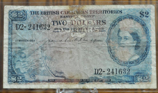 1954 British Caribbean Territories 2 Dollar Note - Blue Issue, Prefix D2 - 1954 East Caribbean British Territories Two Dollar Note - P#8b