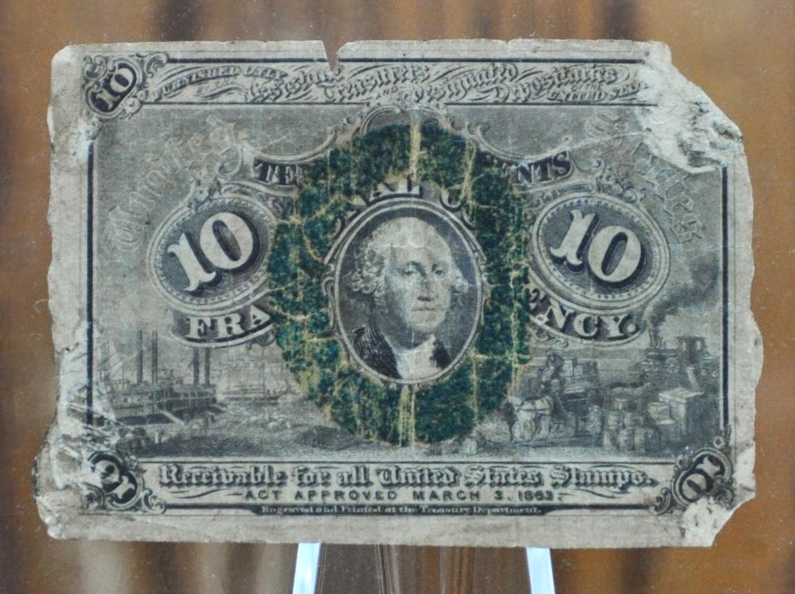 1863 2nd Issue 10 Cent Fractional Note - Good (G) Condition - "18-63" Surcharges on reverse - Second Issue Fractional Note Ten Cent- Fr.1245