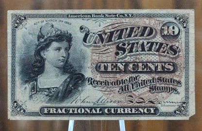 Authentic 10 Cent Fourth Issue Fractional Note Fr#1258 - AU (About Unc.) 1863 Fractional Money, 4th Issue Ten Cent Fractional Fr1258