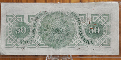 1863 Confederate States of America 50 Dollar Note - First Issue, Green- Civil War Era - April 1863 Confederate Fifty Dollar Note- T-57/CS-57