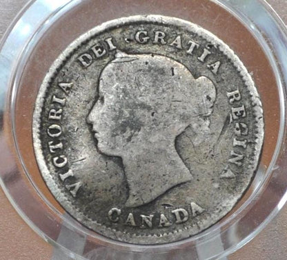1874 Canadian Silver 5 Cent Coin - F (Fine) Grade / Condition - Queen Victoria Canada 5 Cent Sterling Silver 1874, Low Mintage Date