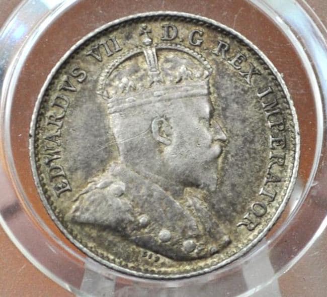 1906 Canadian Silver 5 Cent Coin - VF (Very Fine) Condition - King George - Canada 5 Cent Sterling Silver 1906 H Canada - Lower Mintage