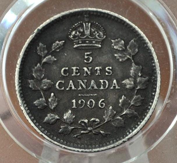 1906 Canadian Silver 5 Cent Coin - VF (Very Fine) Condition - King George - Canada 5 Cent Sterling Silver 1906 H Canada - Lower Mintage