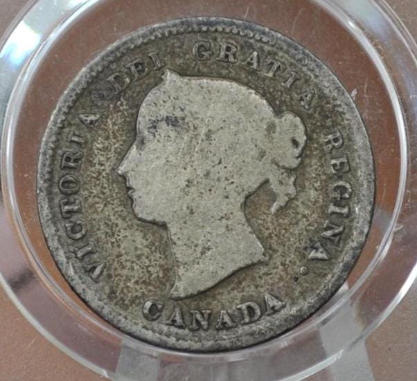 1888 Canadian Silver 5 Cent Coin - XF (Extremely Fine) Grade, Low Mintage Date - Queen Victoria Canada 5 Cent Sterling Silver 1888