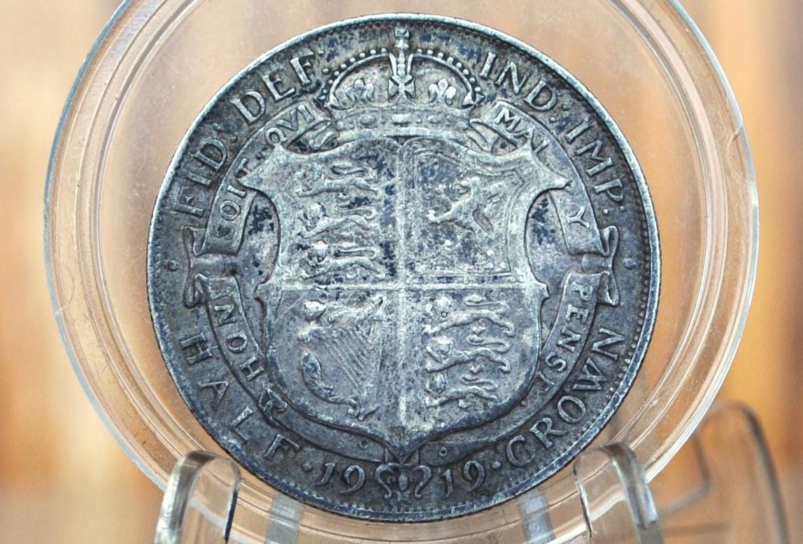 1919 Great Britain Half Crown - XF Grade / Condition, Toned - Great Coin - 1919 Silver 1/2 Crown 1919 United Kingdom HalfCrown